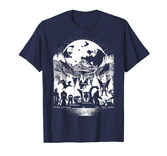 Cryptid Monsters Bigfoot Mothman Dogman Moon Cryptozoology T-Shirt