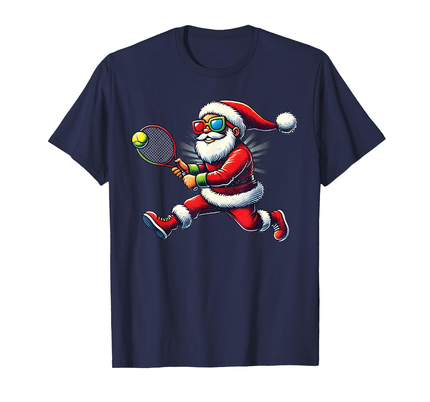 Santa Claus Playing Tennis Game Tennis Racket Christmas T-Shirt