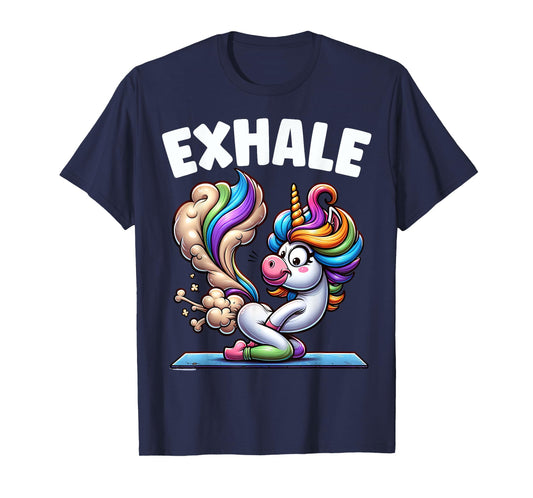 Funny Exhale Unicorn Yoga Fart Pose Farting Women Gag Squad T-Shirt