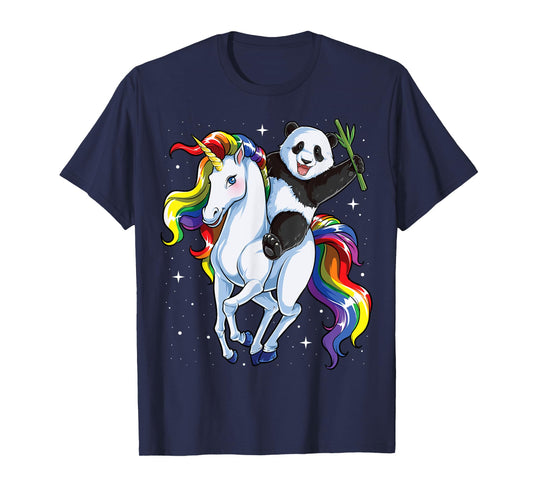 Panda Riding Unicorn Pandicorn Girls Kids Women Rainbow Gift T-Shirt