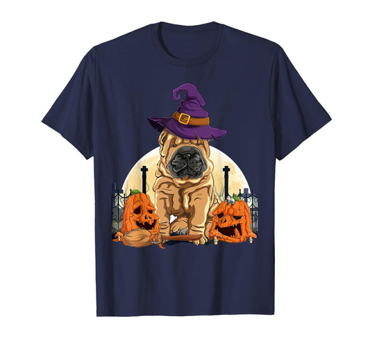 Shar-Pei Halloween Pumpkin & Moon For Dog Lover Shar Pei T-Shirt
