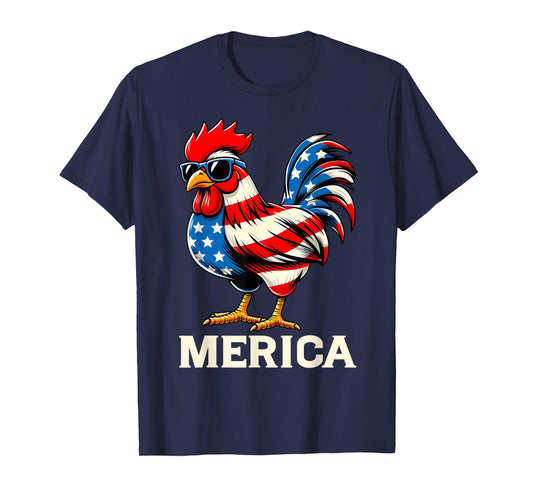 Merica Chicken USA American Flag Happy 4th of July Patriotic T-Shirt