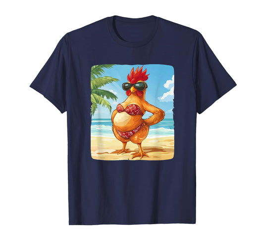 Funny Chicken in Bikini for Swimsuit and Beach Lovers T-Shirt