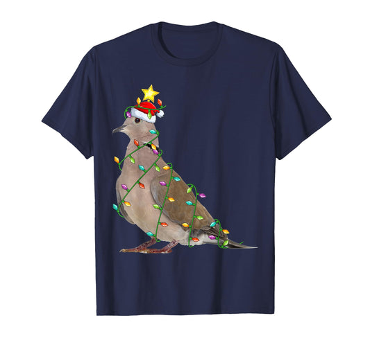 Xmas Tree Lighting Santa Mourning Dove Bird Christmas T-Shirt