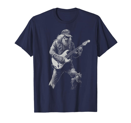 Bigfoot Playing Electric Guitar Rock On Sasquatch T-Shirt