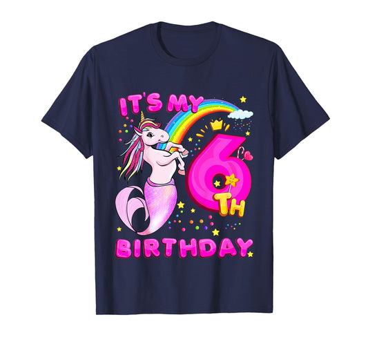 6th Birthday Unicorn Mermicorn Mermaid Gifts For Girls T-Shirt