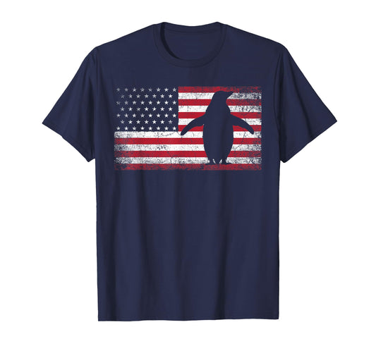 American Flag Penguin Bird 4th of July Retro Men Women USA T-Shirt