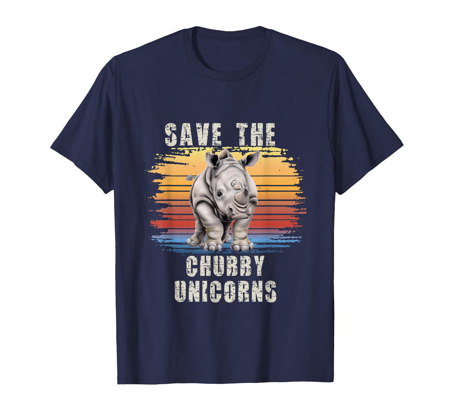 Save The Chubby Unicorns Retro Sunset Rhino Funny T-Shirt