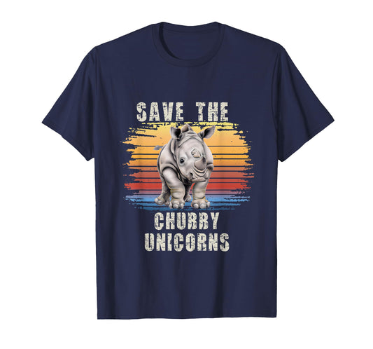 Save The Chubby Unicorns Retro Sunset Rhino Funny T-Shirt