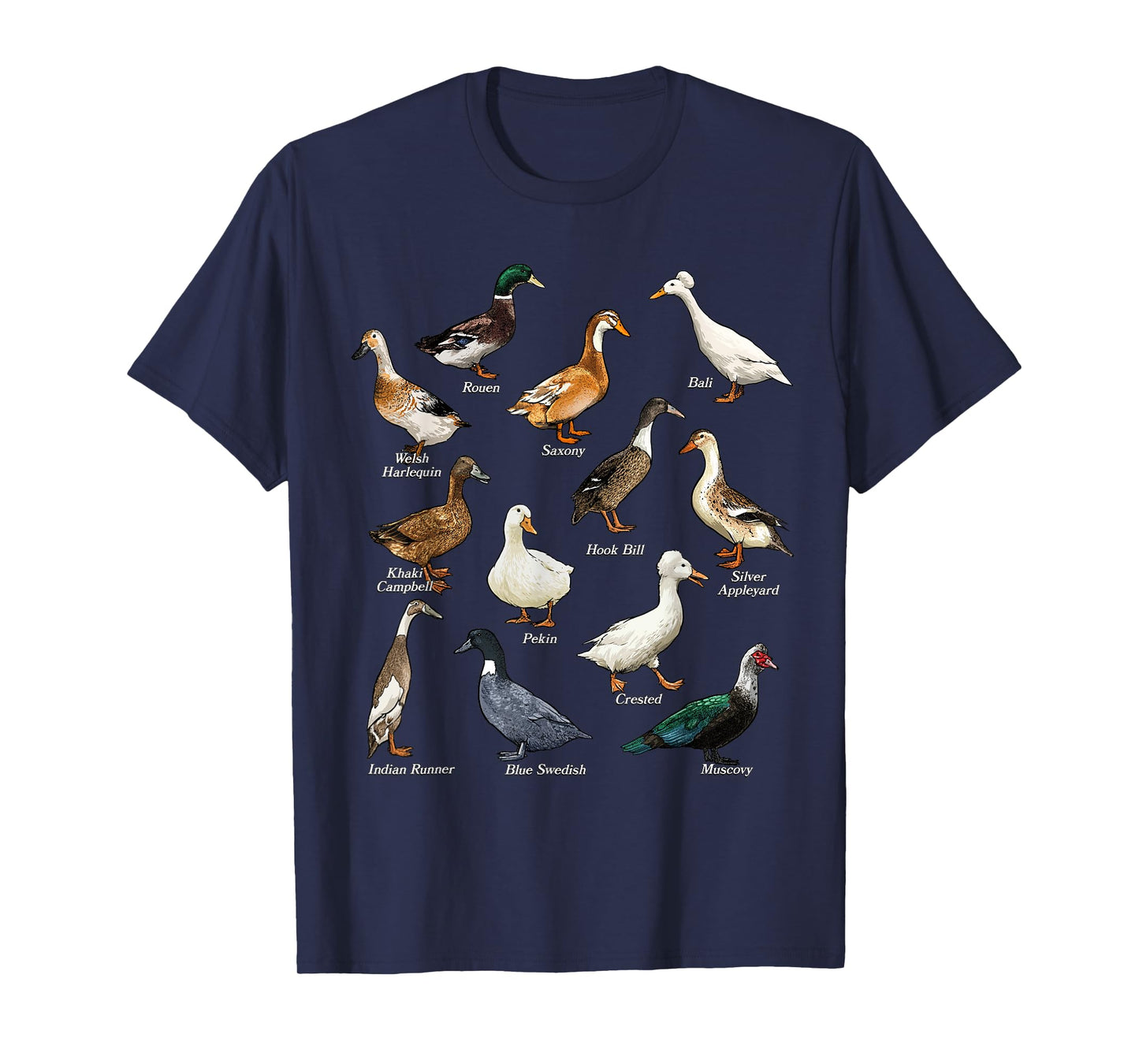 Types of Duck Waterfowl Animals of the World Duck Lover T-Shirt