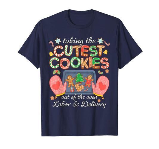 L&D Xmas Taking The Cutest Cookies Out Of The Oven Unisex Winter Black Small Cartoon Holiday Festive T-Shirt