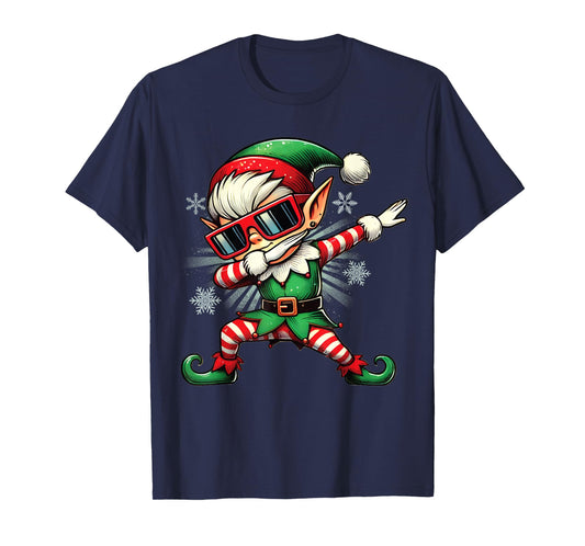 Cool Elf Dabbing Through The Snow Funny Christmas Boys Kids T-Shirt