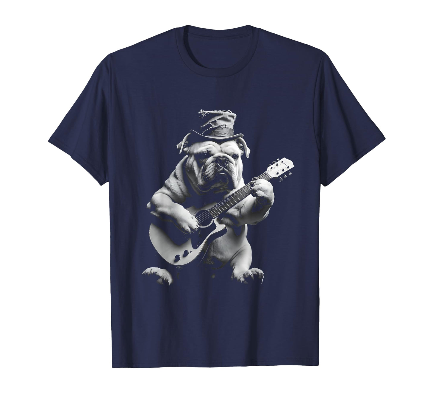 Funny Rock Star Bulldog Playing Guitar T-Shirt