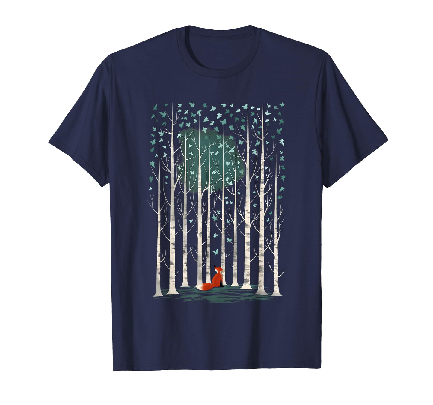 The Silent Observer: a fox in forest woods with birch trees T-Shirt