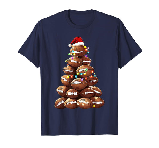 American Football Christmas Tree Xmas Pajamas Player T-Shirt