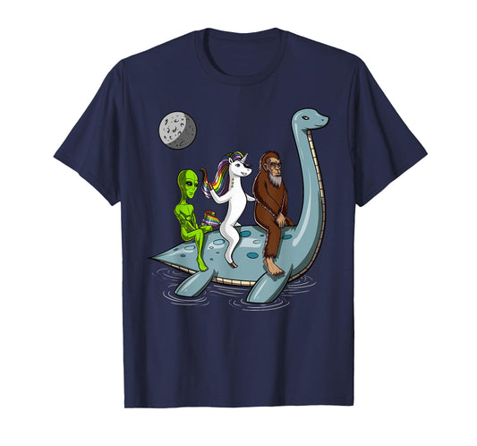 Alien Bigfoot Unicorn Riding Loch Ness Monster Cryptozoology T-Shirt