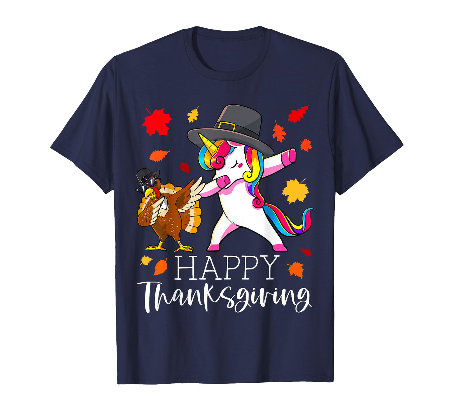 Thanksgiving Unicorn Girls Cute Dabbing Turkey Pilgrim Girl T-Shirt