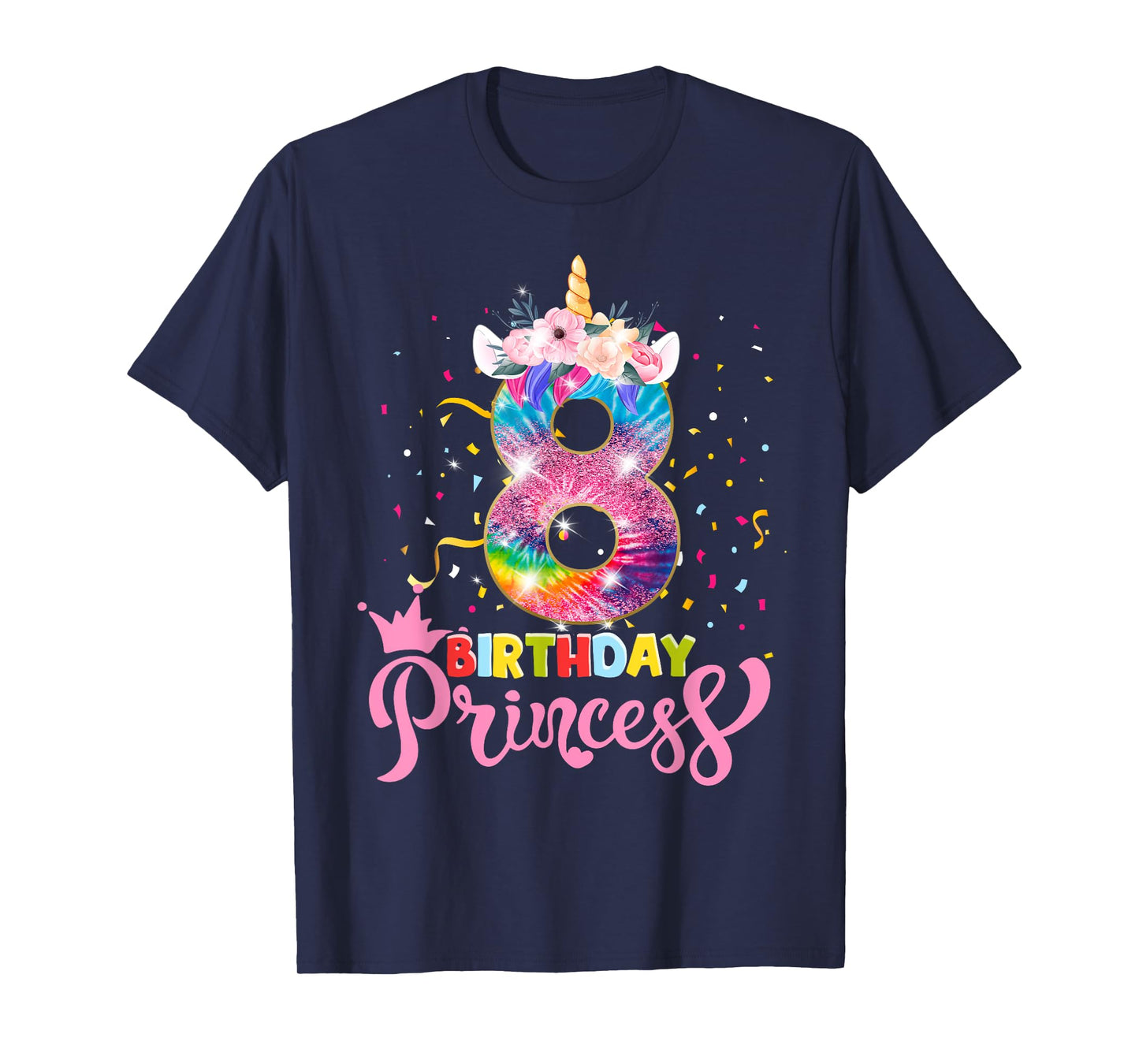 8th Birthday Unicorn Princess 8 Year Old Party Girls T-Shirt