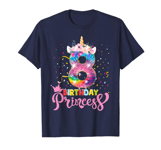 8th Birthday Unicorn Princess 8 Year Old Party Girls T-Shirt
