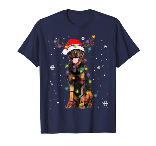 Rottweiler Santa Christmas Lights Xmas Dog Lover Xmas Pajama T-Shirt