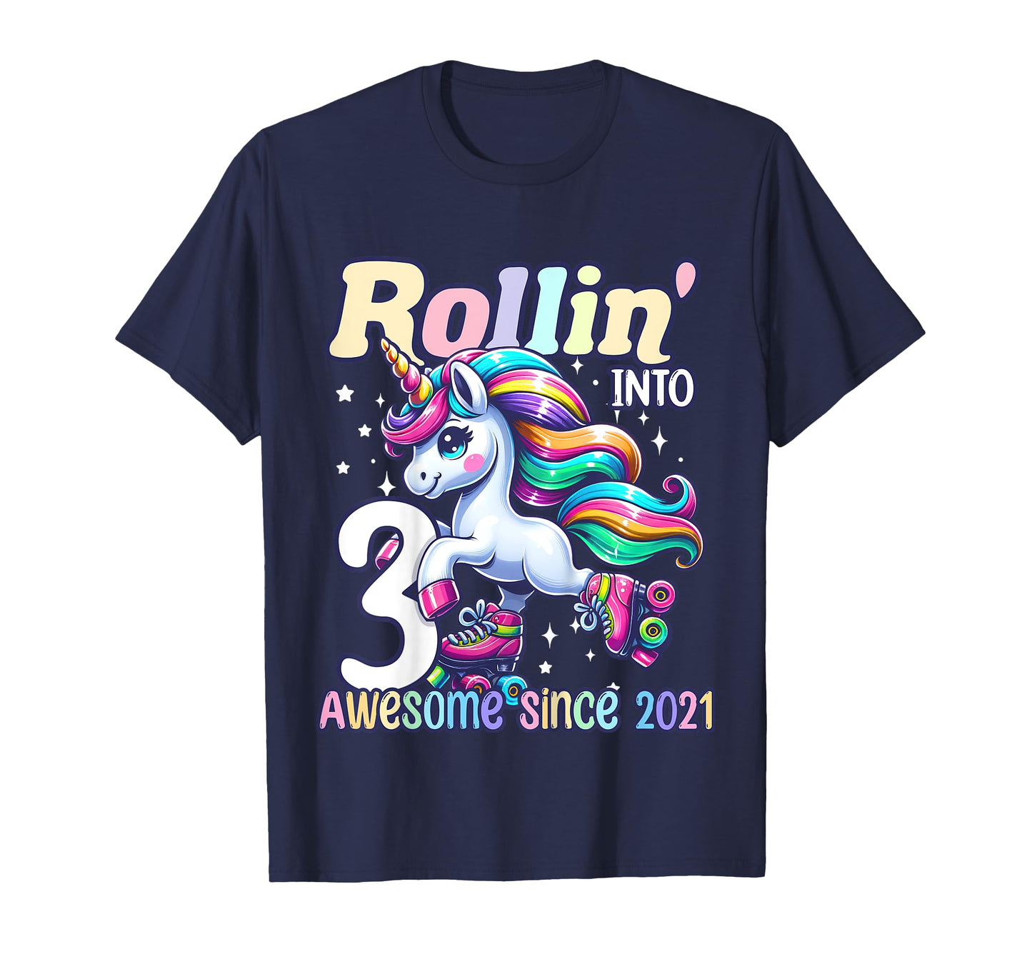 Unicorn 3rd Birthday 3 Year Old Roller Skate Party Girls T-Shirt