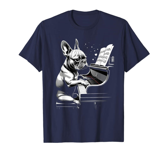 Cute French Bulldog Playing Piano Funny Dog and Piano Lover Men Women Kids T-Shirt