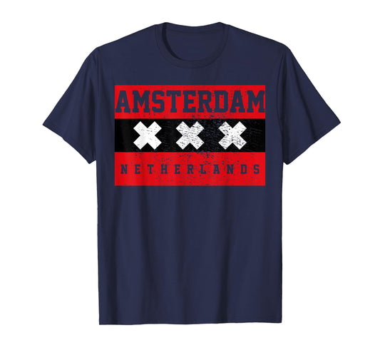 Designs and Gifts Amsterdam T-Shirt - Men's Unisex Adults Black Cotton 65% Polyester 35% Classic Fit Short Sleeve Crew Neck T-Shirt - Small