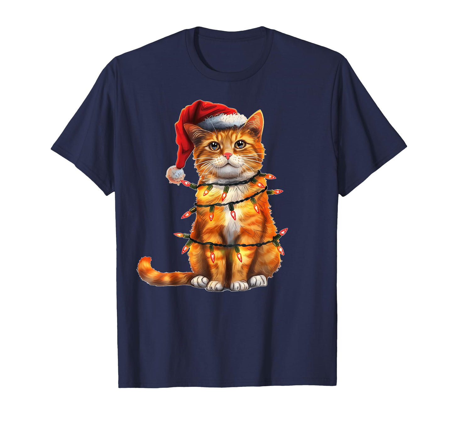 Cute Orange Cat Tabby Cat Christmas Hat Xmas Men Women Kids T-Shirt