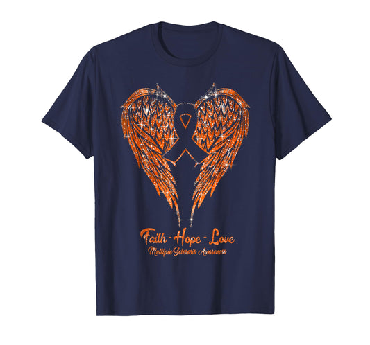 MS Faith Hope Love Wings Orange Multiple Sclerosis Awareness T-Shirt