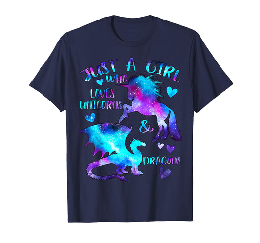 Just a Girl Who Loves Dragons and Unicorns Fantasy Themed T-Shirt