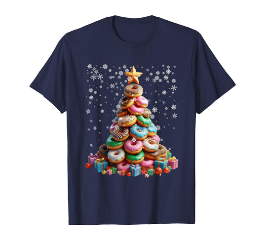 Funny Donuts Christmas Tree Lights Xmas Pjs Sweet Cake T-Shirt