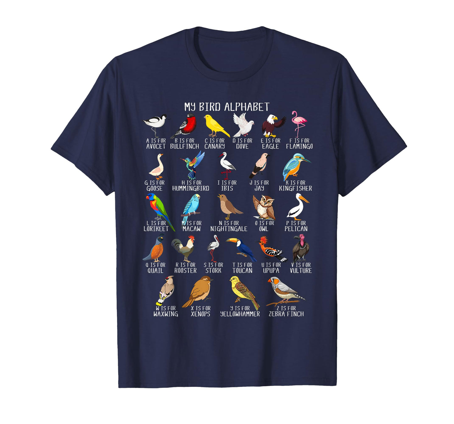 Types Of Birds Alphabet A-Z ABC Bird T-Shirt