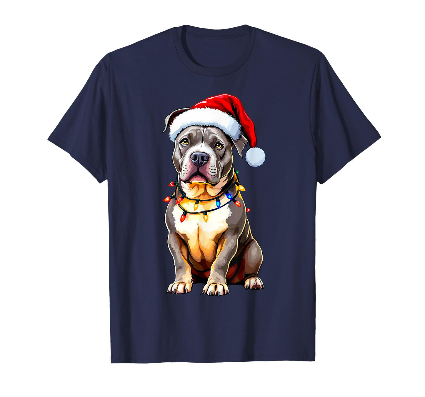 Funny Pitbull Pittie Santa Dog Lover Xmas Christmas Lights T-Shirt for Men Women Kids