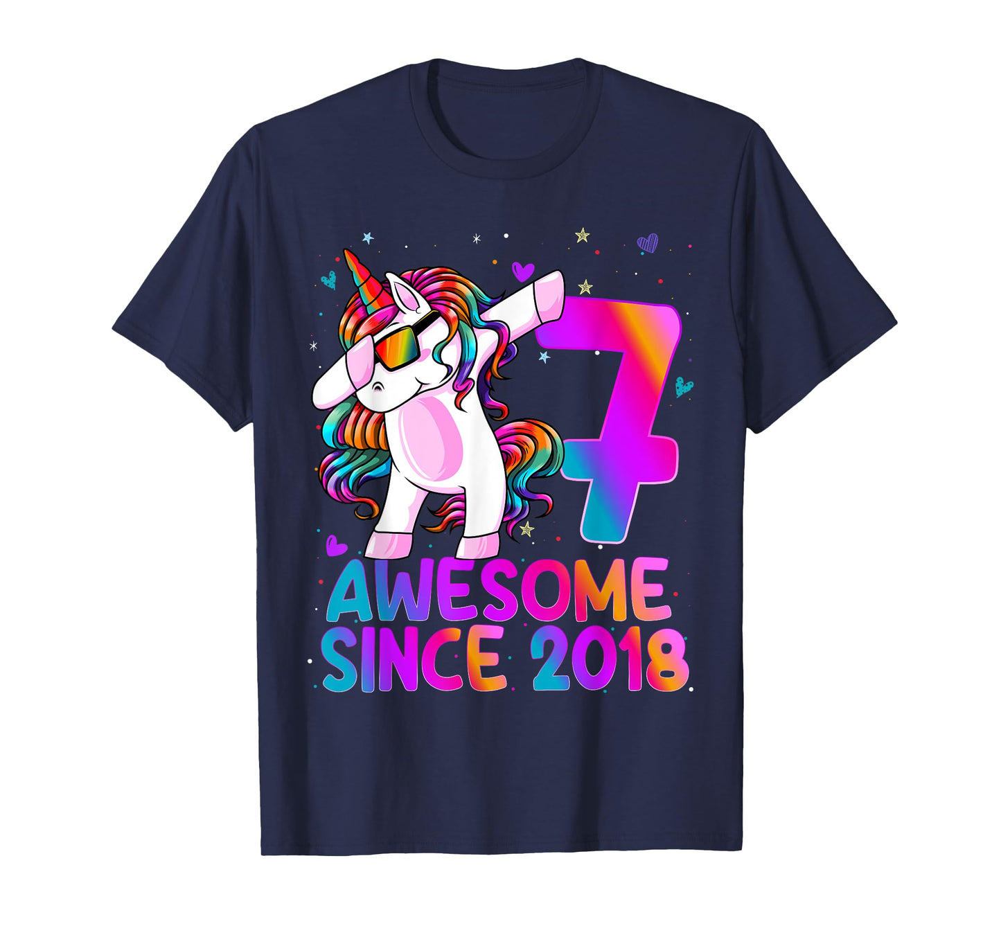 Dabbing Unicorn 7 Year Old 7th Birthday Girl Unicorn Party T-Shirt