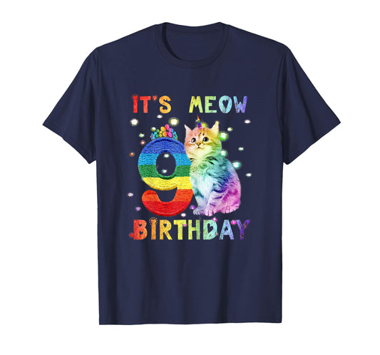Cute 9th Birthday Cat Unicorn 9 Years Old Rainbow Girl Teens T-Shirt