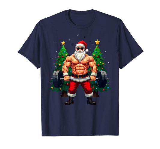 Muscle Santa Weightlifter Christmas Powerlifting Xmas Gym T-Shirt