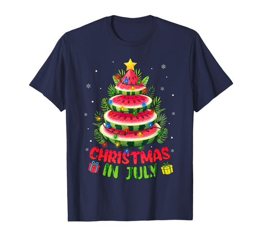 Christmas In July Shirts Watermelon Tree Beach Summer Hawaii T-Shirt