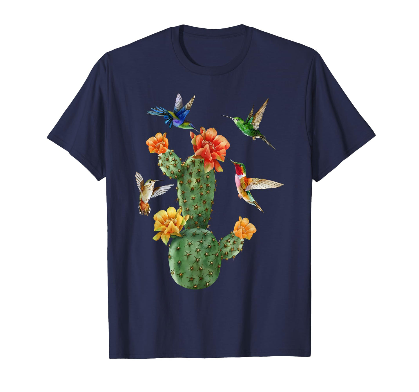 Watercolor Cacti Hummingbird Flower Botanical Gardener Women T-Shirt