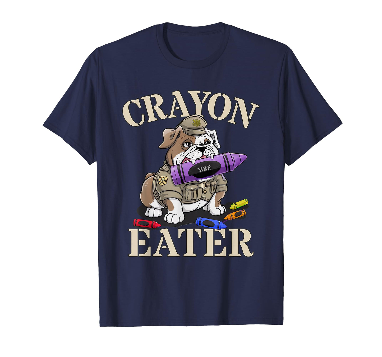 Kawaii Crayon Eater Bulldog Soldier School Boot Camp Humor T-Shirt