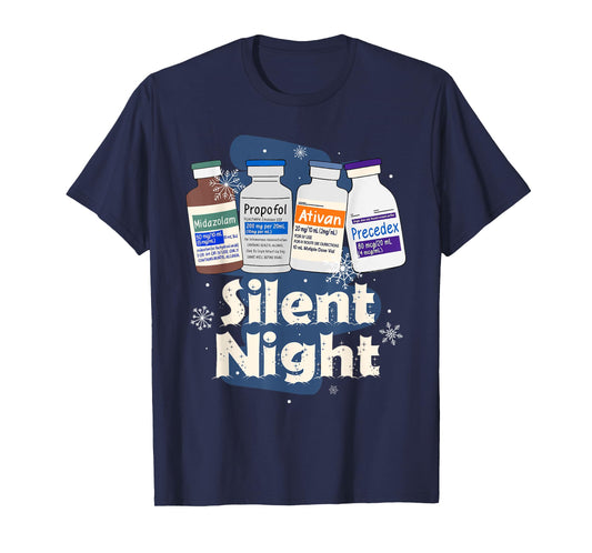 Christmas Nurse RN ER ICU Nursing Xmas Vibes Silent A Night T-Shirt