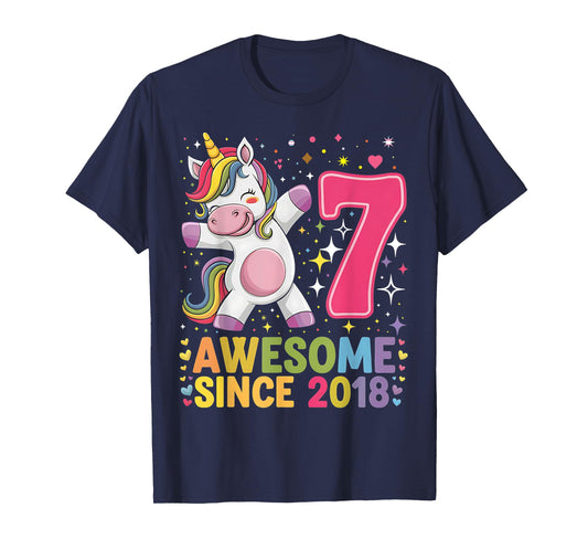 7 Years Old Unicorn Dabbing 7th Birthday Unicorn Party Girls T-Shirt