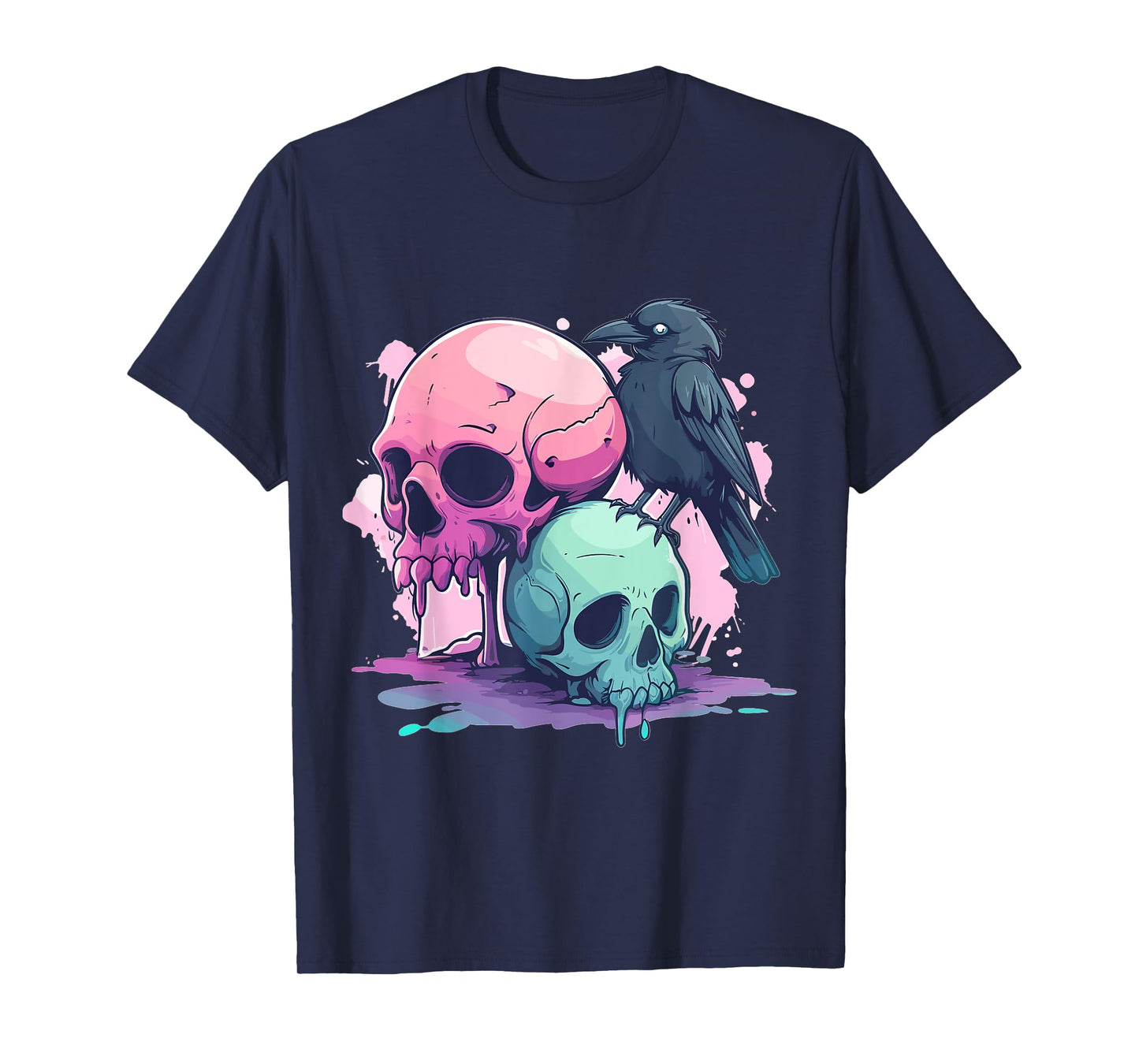 Goth Pastel Cute Creepy Kawaii Skull And Crow Vaporwave T-Shirt