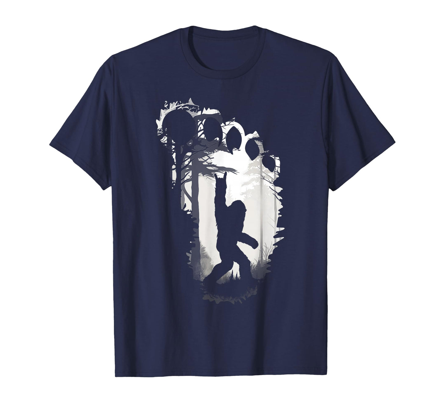 Bigfoot Rock On in The Forest Funny Sasquatch Footprint Meme T-Shirt