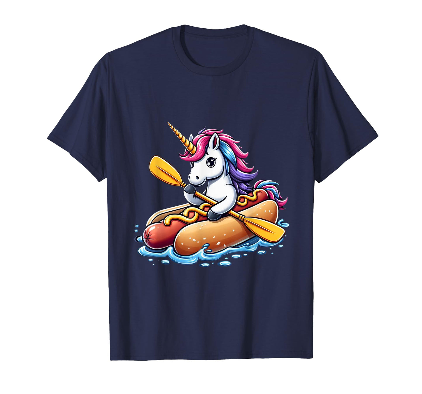 Unicorn Riding Hot Dog Boys Girls Women Kids Teens Rainbow T-Shirt