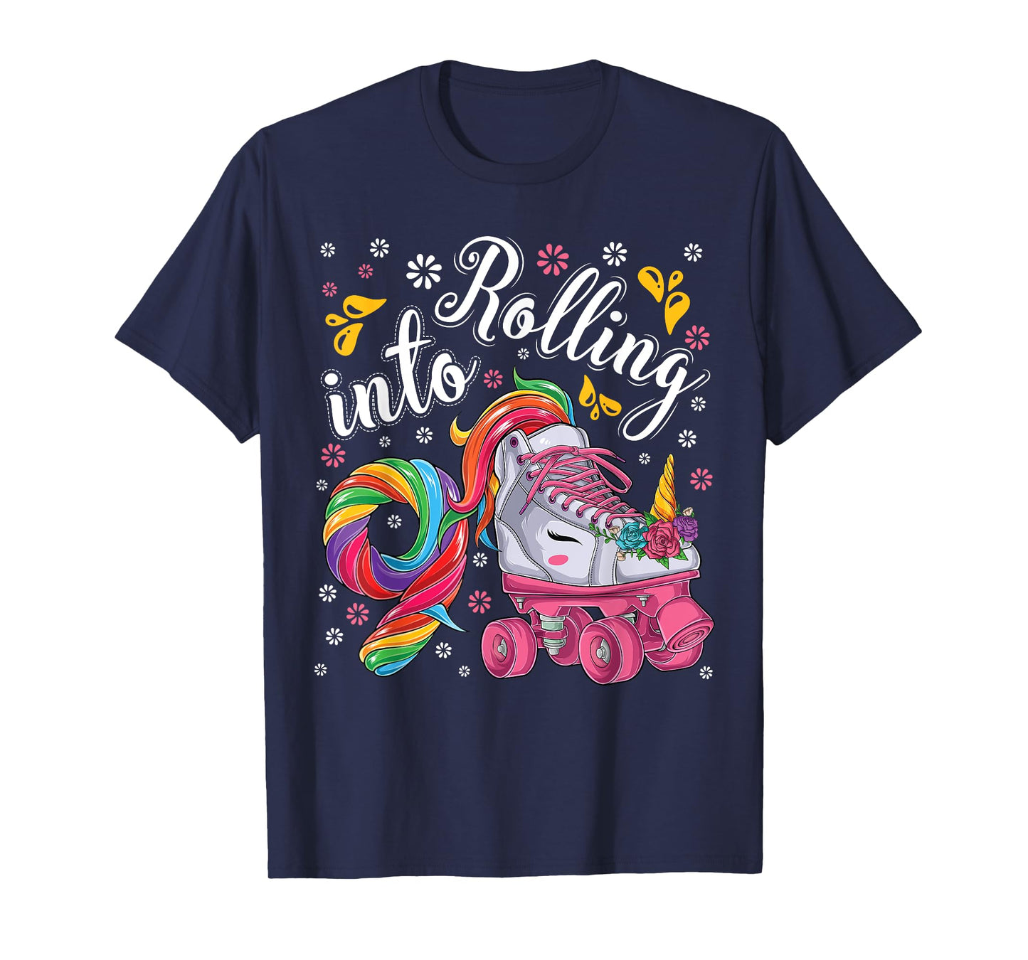Roller Girl 9 year old Unicorn Rolling skate 9th birthday T-Shirt