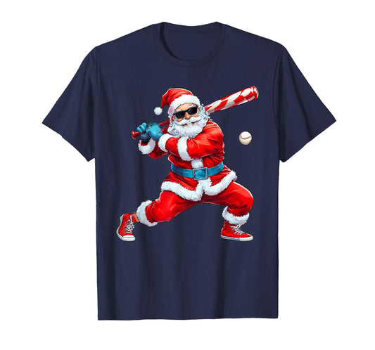 Santa Playing Baseball Christmas Baseball Player T-Shirt