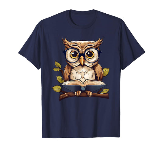 Funny Owl Reading A Book Perched On A Branch Bookworm T-Shirt