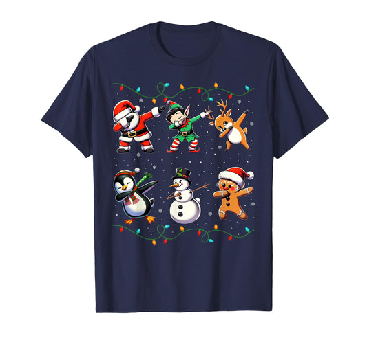 Dabbing Santa Xmas Lights Gifts Kids Girls Boys Christmas T-Shirt