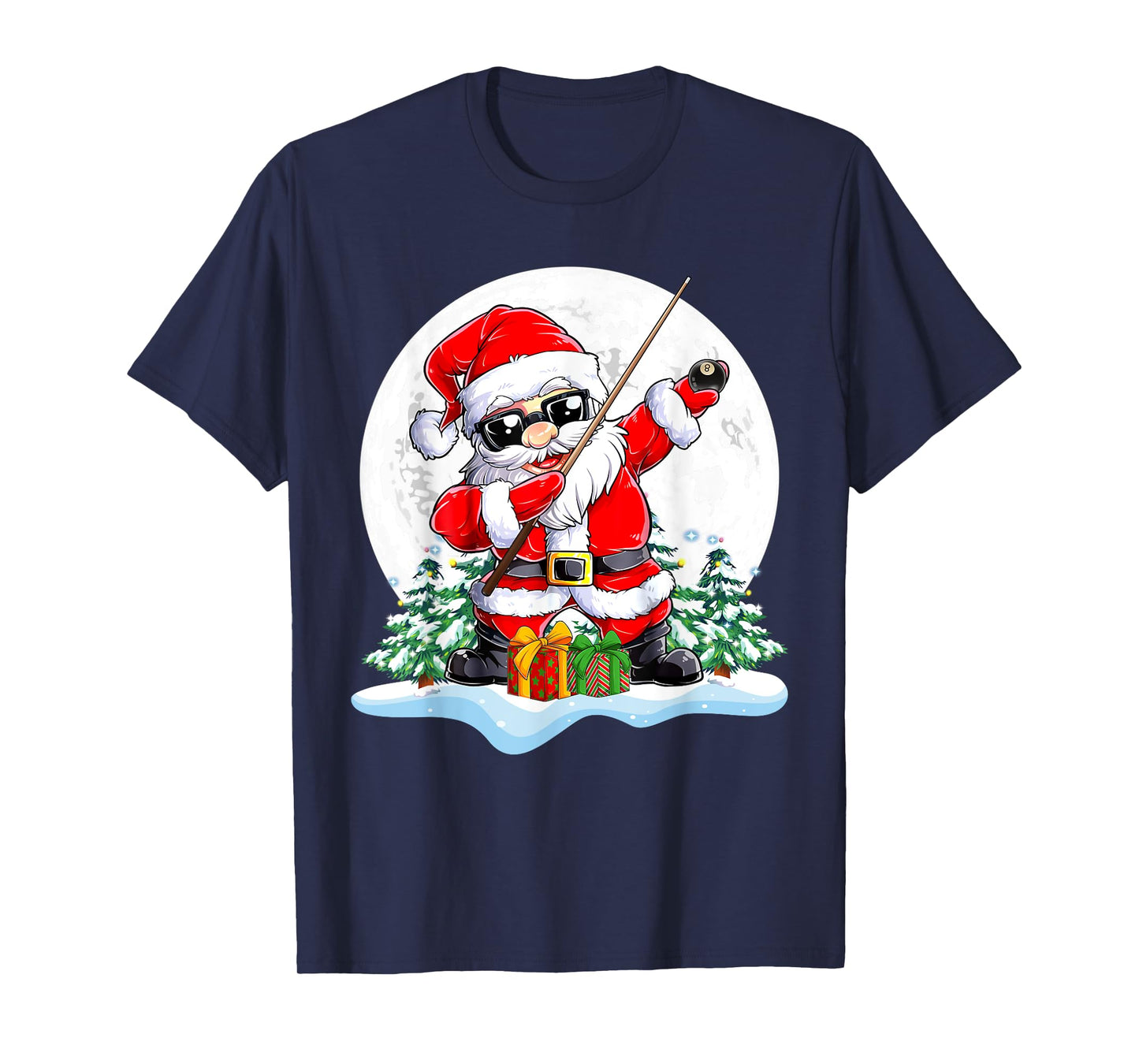 Dabbing Santa Sunglasses Playing Billiard Christmas Player T-Shirt