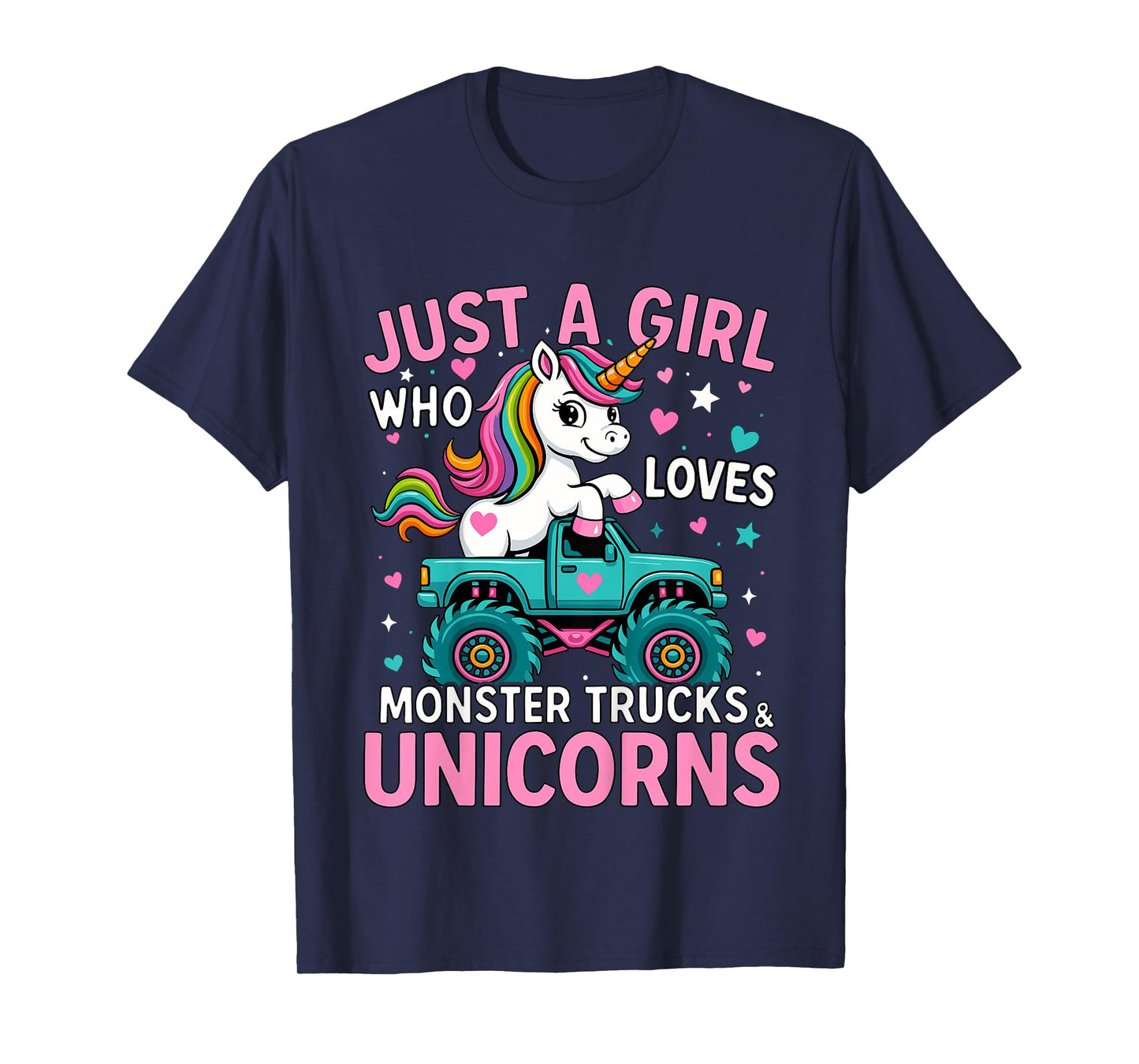 Kids Just a Girl Who Loves Monster Trucks and Unicorns T-Shirt